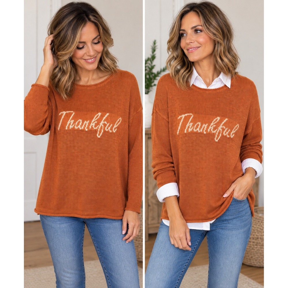 Gilli Thankful Burnt Orange Lightweight Knit Sweater Women's Small